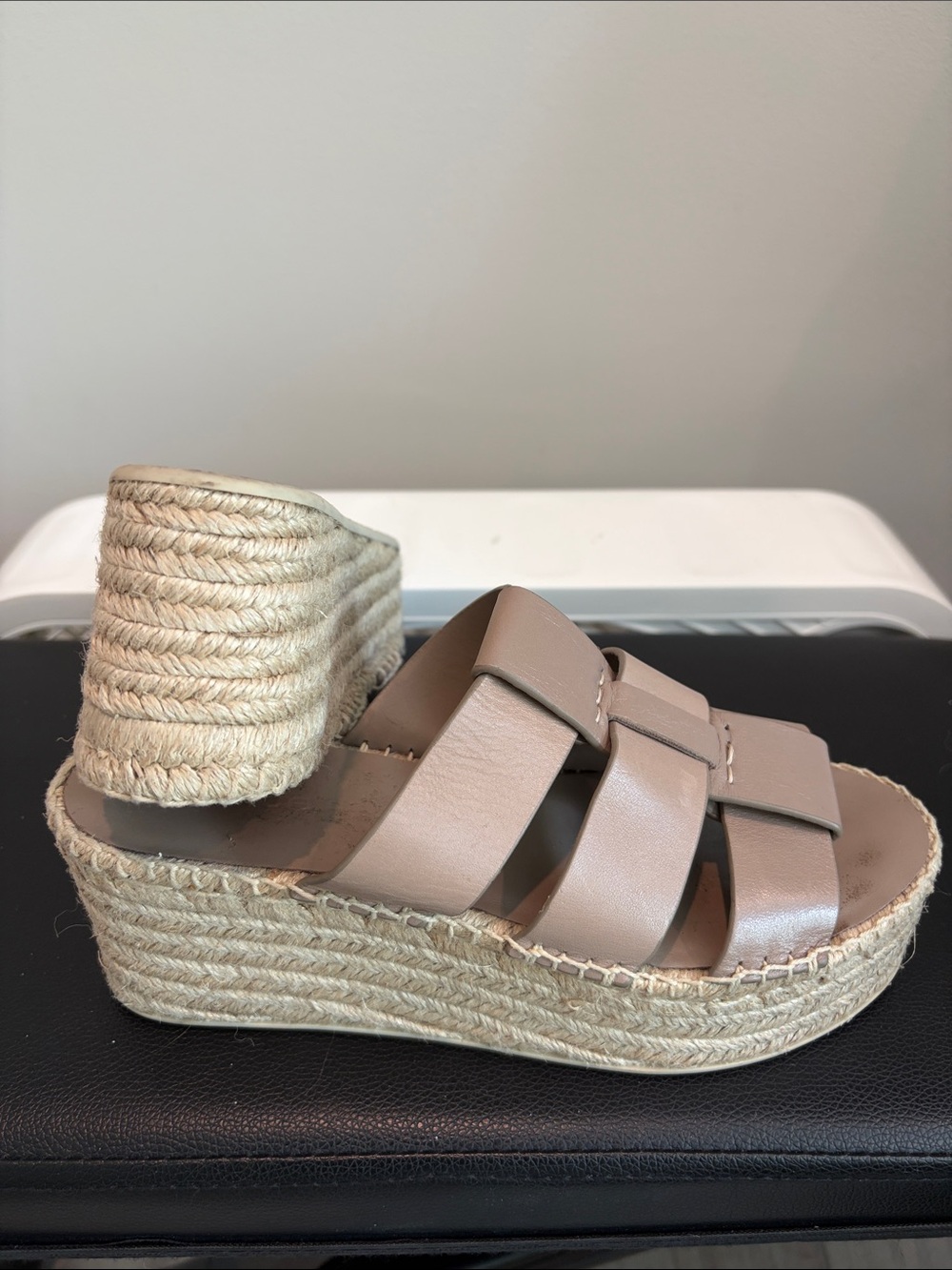 Vince Taupe Woven Espadrille Wedge Sandals